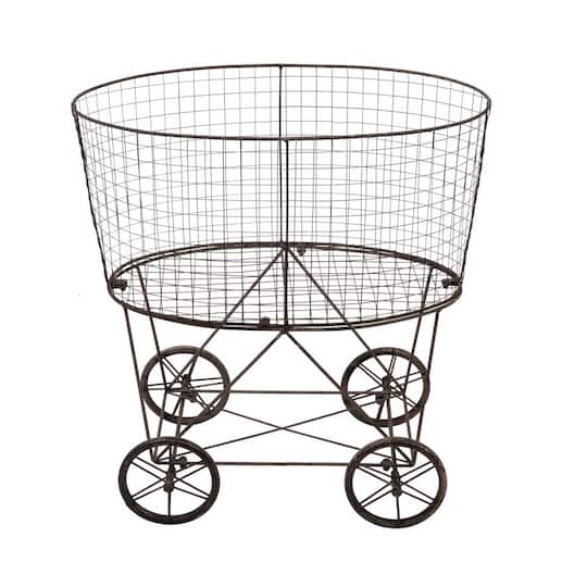 27&#x22; Vintage Reproduction Metal Laundry Basket on Wheels